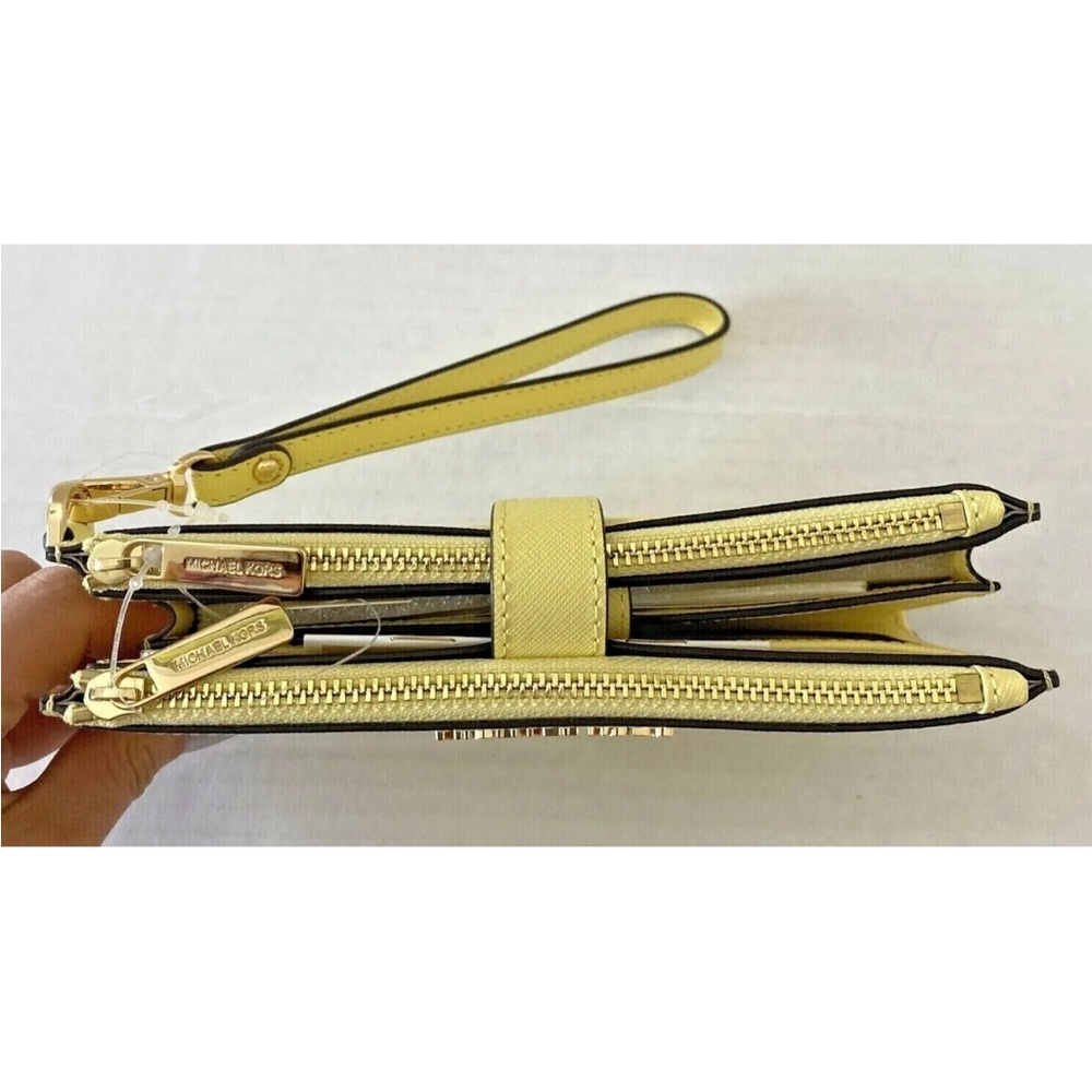 New Michael Kors Jet Set Travel Double zip wristlet Saffiano Leather Sunshine - Picture 4 of 6